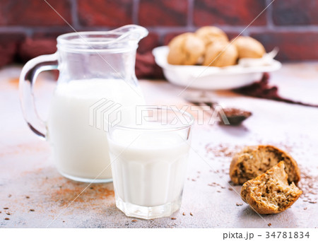 bread and milk on a table bread and milk on a table 34781834
