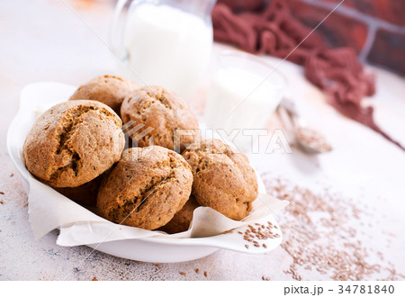 bread and milk on a table bread and milk on a table 34781840