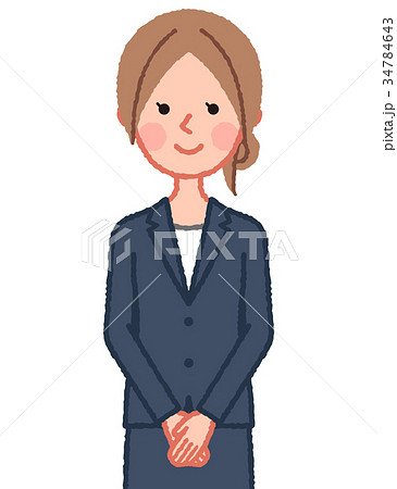 紺スーツ　女性　正面　手を組む 34784643