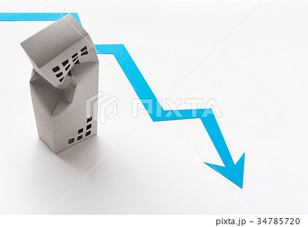 矢印　下向き　倒産　不動産価格　下降　不調 34785720