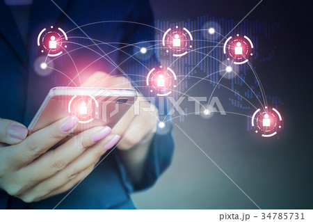 woman with smart phone in hand connecting internet 34785731