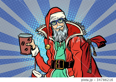 close-up Hipster Santa Claus with a Cup of coffee close-up Hipster Santa Claus with a Cup of coffee 34786216