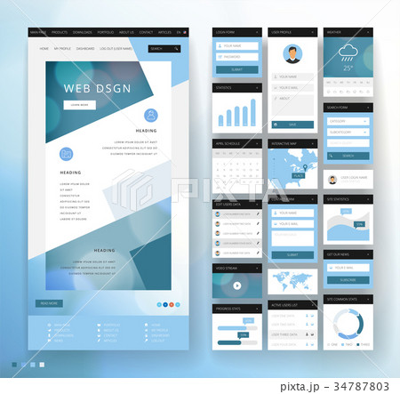 Website template design with interface elements Website template design with interface elements 34787803