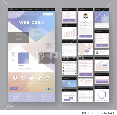 Website template design with interface elements 34787804