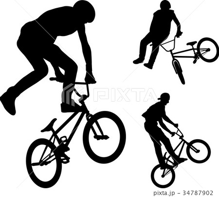 Bmx Stunt Cyclists Silhouettesのイラスト素材