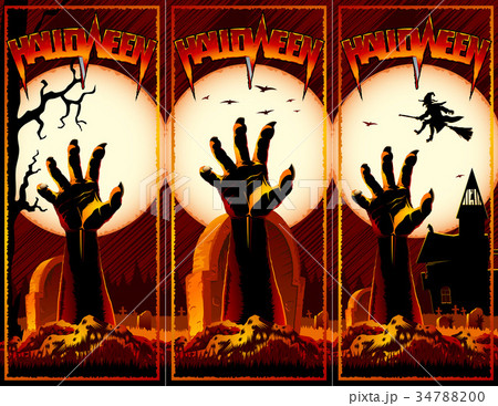 Zombie Hand Cemetery Halloween Vintage Background Zombie Hand Cemetery Halloween Vintage Background 34788200
