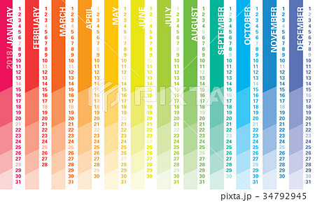 Creative calendar 2018 with vertical rainbow grid 34792945