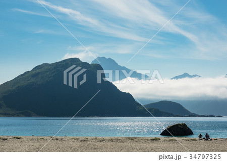 Haukland Beach on the Lofoten islands in Norway 34797325