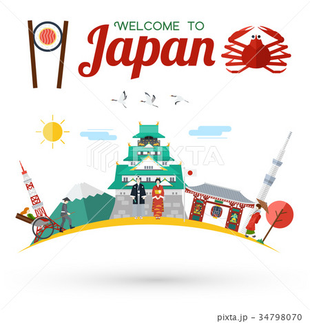 Flat Design Welcome To Japan Icons And Landmarksのイラスト素材 34798070 Pixta