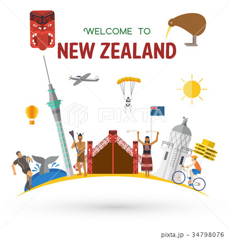Flat design, New Zealand's landmarks and icons 34798076