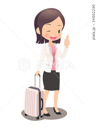 スーツケースを持つスーツ姿の若い女性会社員のイラスト素材