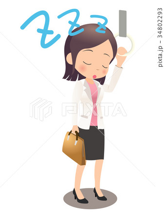 通勤中、居眠りするスーツ姿の若い女性会社員 34802293
