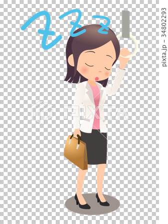 通勤中、居眠りするスーツ姿の若い女性会社員 34802293
