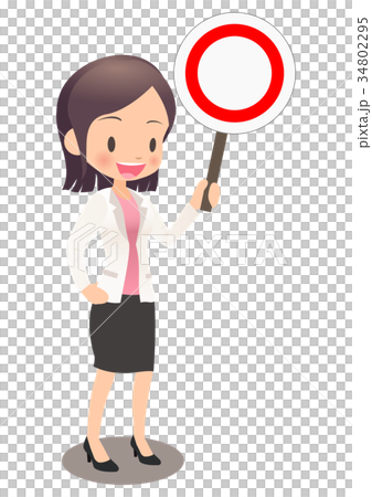 顯示正確答案的衣服的年輕女性辦公室工作者 顯示正確答案的衣服的年輕女性辦公室工作者 34802295