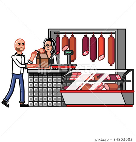 Customer buy something in meat store 34803602
