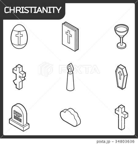 Christianity outline isometric icons Christianity outline isometric icons 34803636