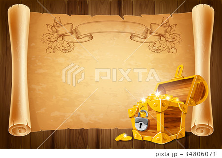 Treasure chest and antique scroll 34806071