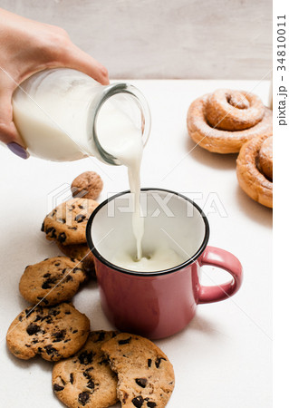 Pastry organic breakfast with milk and scones Pastry organic breakfast with milk and scones 34810011