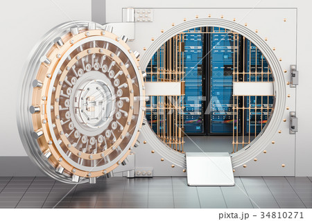 Server racks inside bank vault 34810271