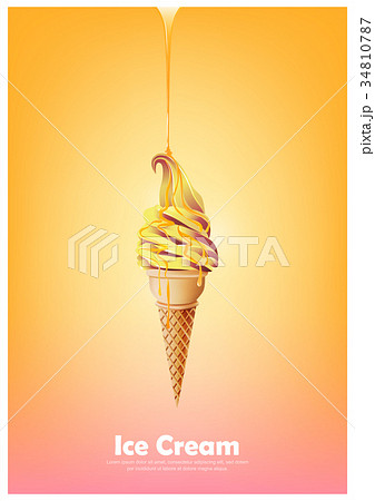 Orange yellow soft ice cream cone, Pour syrup 34810787