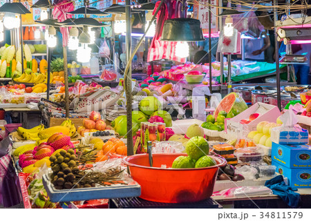 Fruit stall in a night market Fruit stall in a night market 34811579