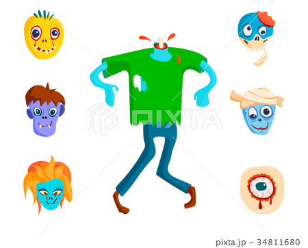 Colorful zombie scary cartoon character and magic 34811680