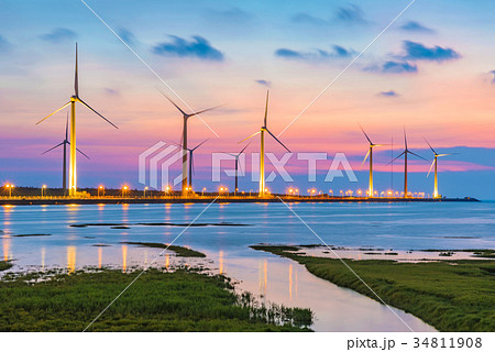 Evening view of Gaomei wetlands 34811908
