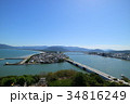 佐賀　唐津城天守より望む松浦川、舞鶴橋、虹の松原、唐津湾と鏡山方面の山々 34816249