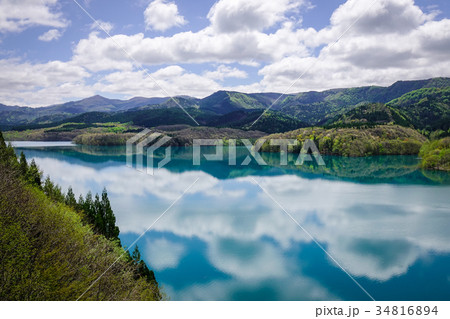 Reflection lake with pine forest in Tohoku, Japan 34816894