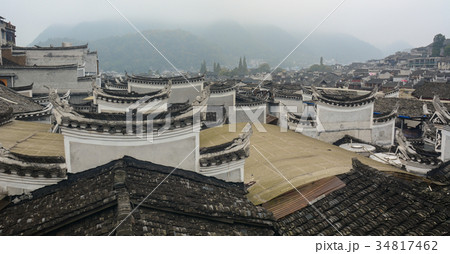 Roof top of ancient houses in Hunan, China 34817462