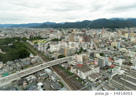 霞城セントラル展望台から見る山形市内の風景の写真素材