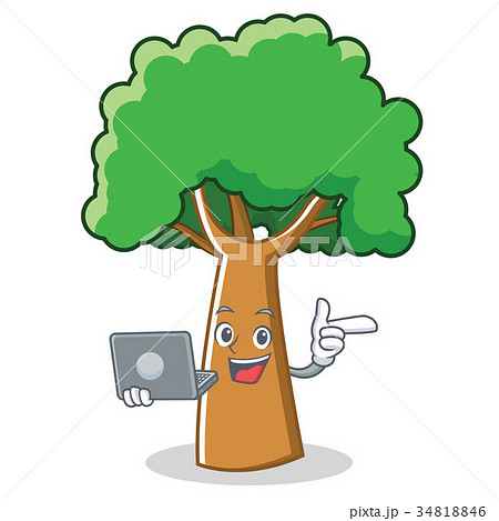 With laptop tree character cartoon style 34818846