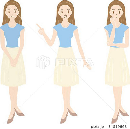 女性 立ちポーズ3種のイラスト素材