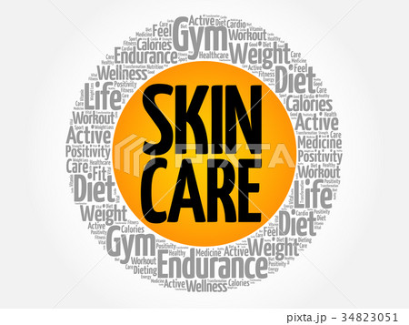 Skin care circle stamp word cloud 34823051