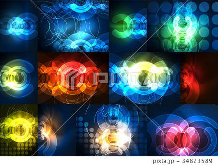 Round glowing elements on dark space, abstract 34823589