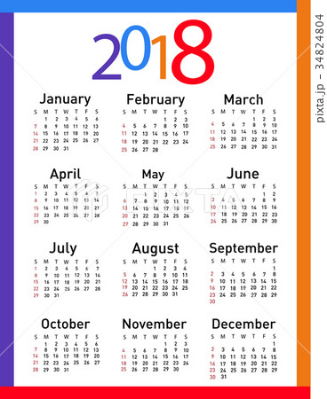 Calendar for 2018 vector illustration Calendar for 2018 vector illustration 34824804