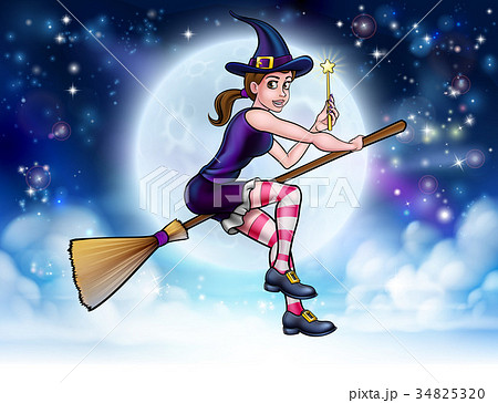Witch and Magic Wand Halloween Cartoon Character Witch and Magic Wand Halloween Cartoon Character 34825320