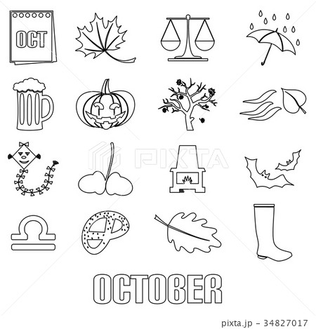 october month theme set of outline icons eps10 34827017