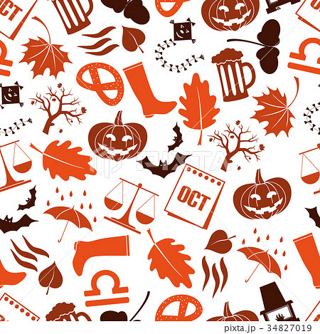 october theme set of icons seamless pattern eps10 34827019