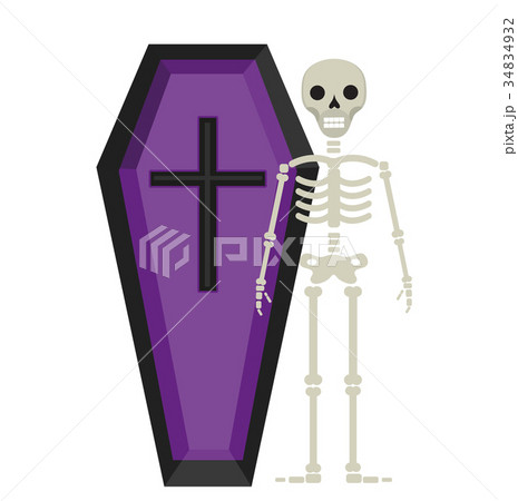 Coffin and skeleton icon is a flat style. Isolated 34834932