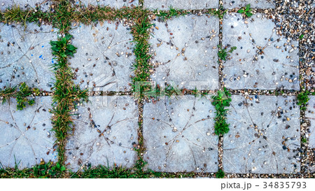 Tile in the city with small stones and grass 34835793