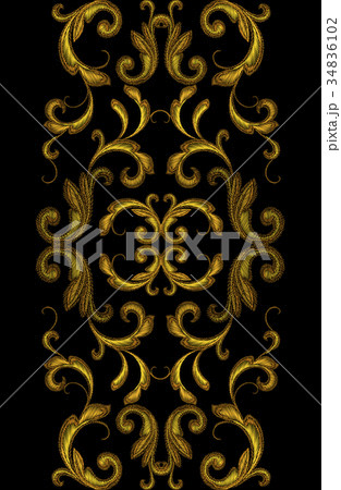 Golden Victorian Embroidery Floral Seamless Border Golden Victorian Embroidery Floral Seamless Border 34836102