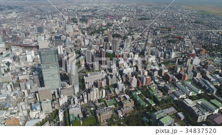 仙台駅と仙台市中心部　空撮 34837520