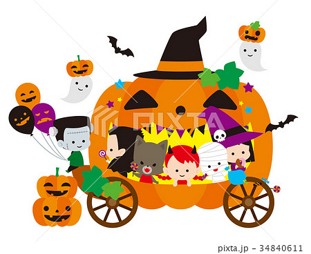 ハロウィンのかぼちゃ馬車のイラスト素材