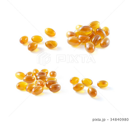 Cod liver oil omega 3 gel capsules on white Cod liver oil omega 3 gel capsules on white 34840980