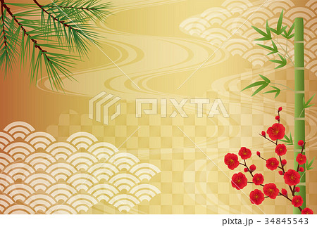 松竹梅の和風背景（はがきサイズ） 34845543