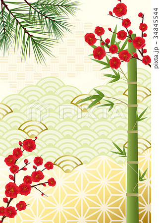 松竹梅の和風背景（はがきサイズ） 34845544