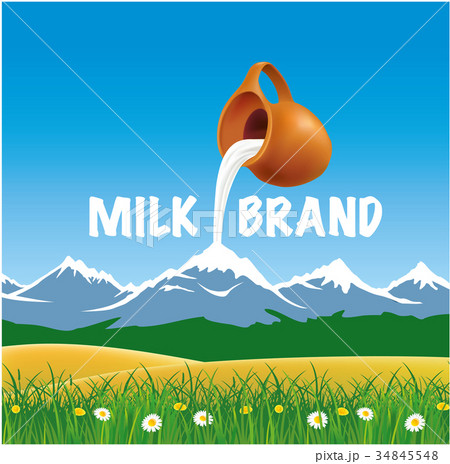 fresh milk in keg pouring down to high mountain 34845548