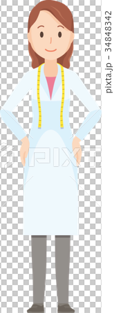 女性の栄養士が腰に手をあてて立っているイラスト-全身 34848342