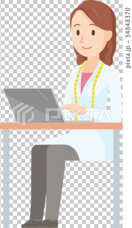 女性の栄養士がノートパソコンを操作しているイラスト-全身 34848370